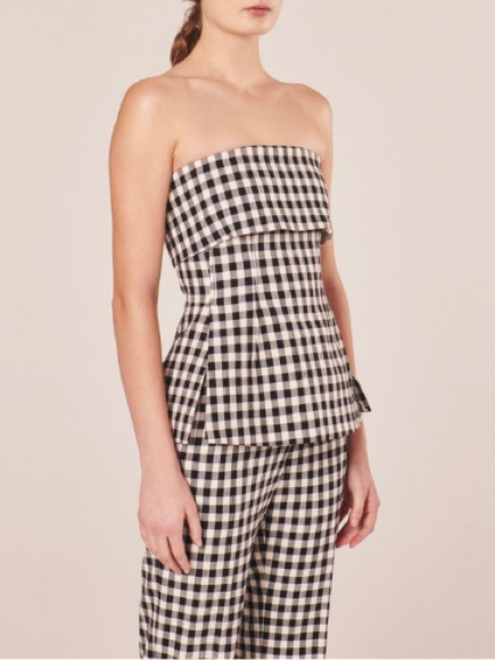 Tara Jarmon Tonnie Strapless Vichy Gingham Top Black White Size S
